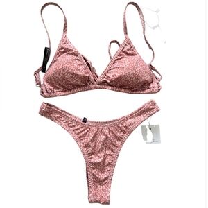 Ama Bikinis Two-Piece‎ Set Size Small Blush Pink Cheetah Triangle Top Cheeky NEW